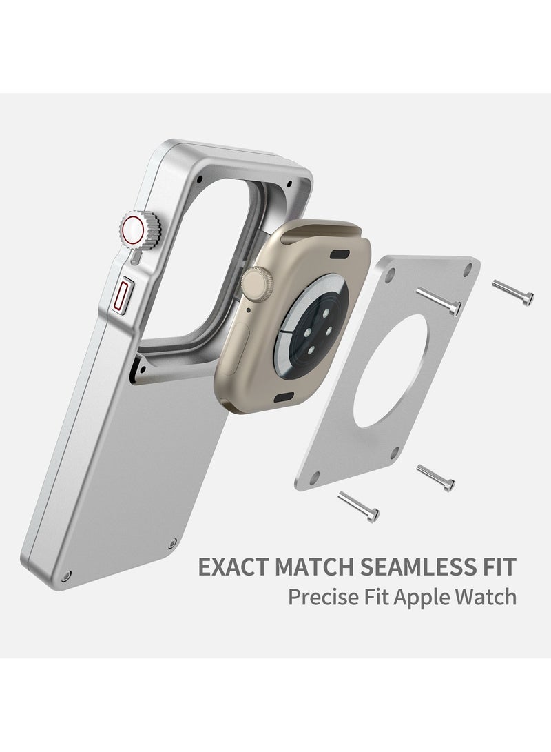 متوافق مع Apple Watch مقاس 40 مم (السلسلة 6 / 5 / 4 / SE)، غطاء حماية معدني بتصميم كلاسيكي على طراز Pod مع ملاءمة دقيقة، تحكم دوّار بالموسيقى وشحن مغناطيسي سريع، غطاء تعديل للساعة الذكية - Image 2